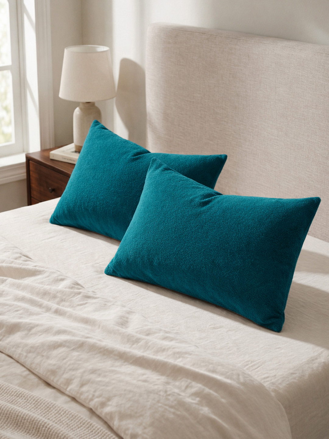 GADDA CO Teal 2 Pieces Solid Cotton Linen Blend Rectangle Pillow Covers