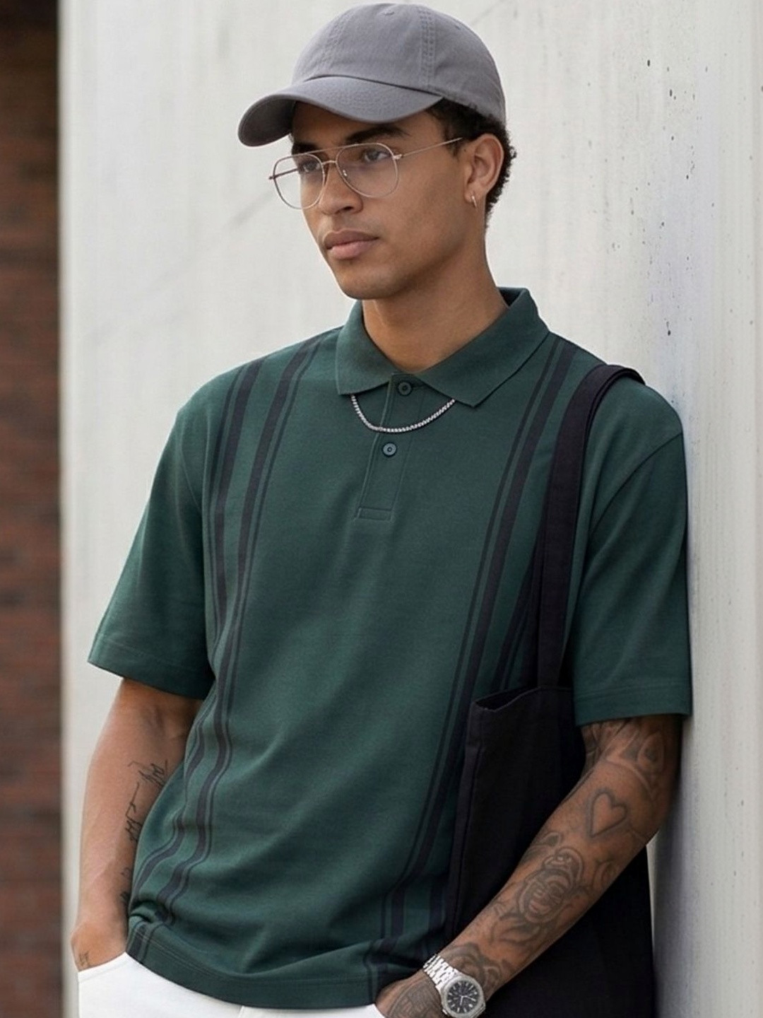 YONGE Men Printed Polo Collar T-shirt