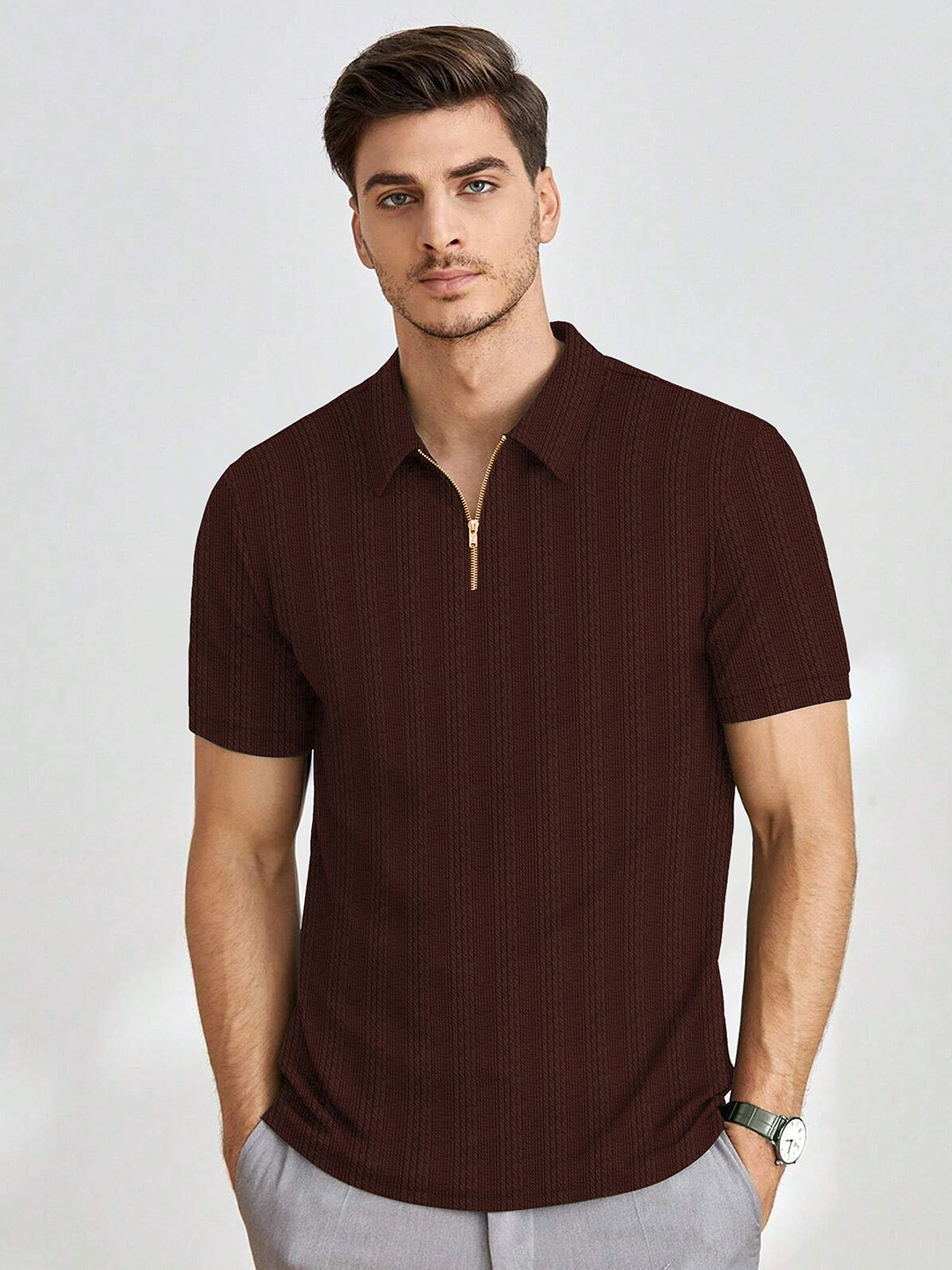 CHROVEL Men Polo Collar T-shirt
