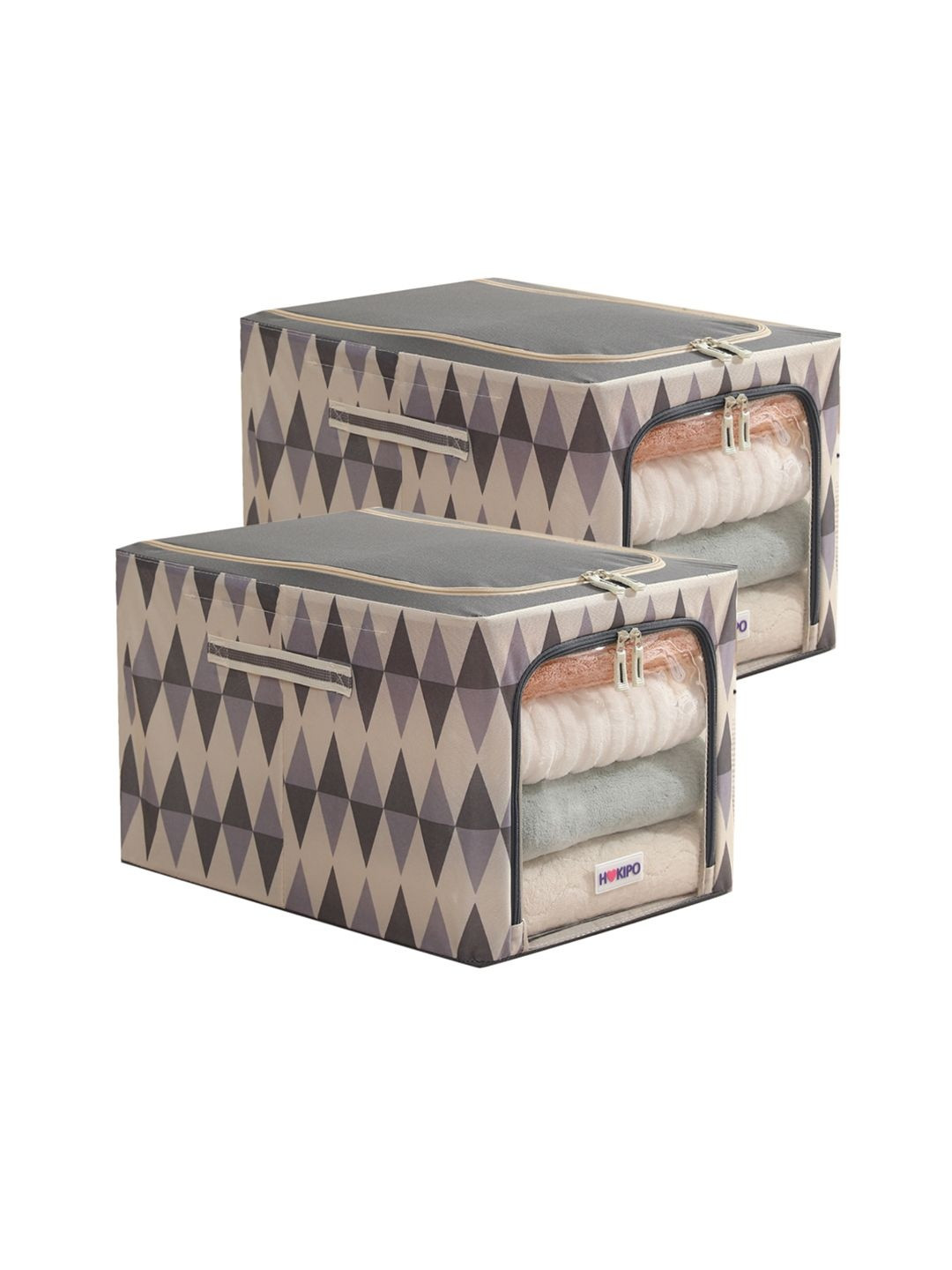 HOKIPO Ash Mirage Large Clothes Storage Box 600D Oxford Fabric Pack of 2