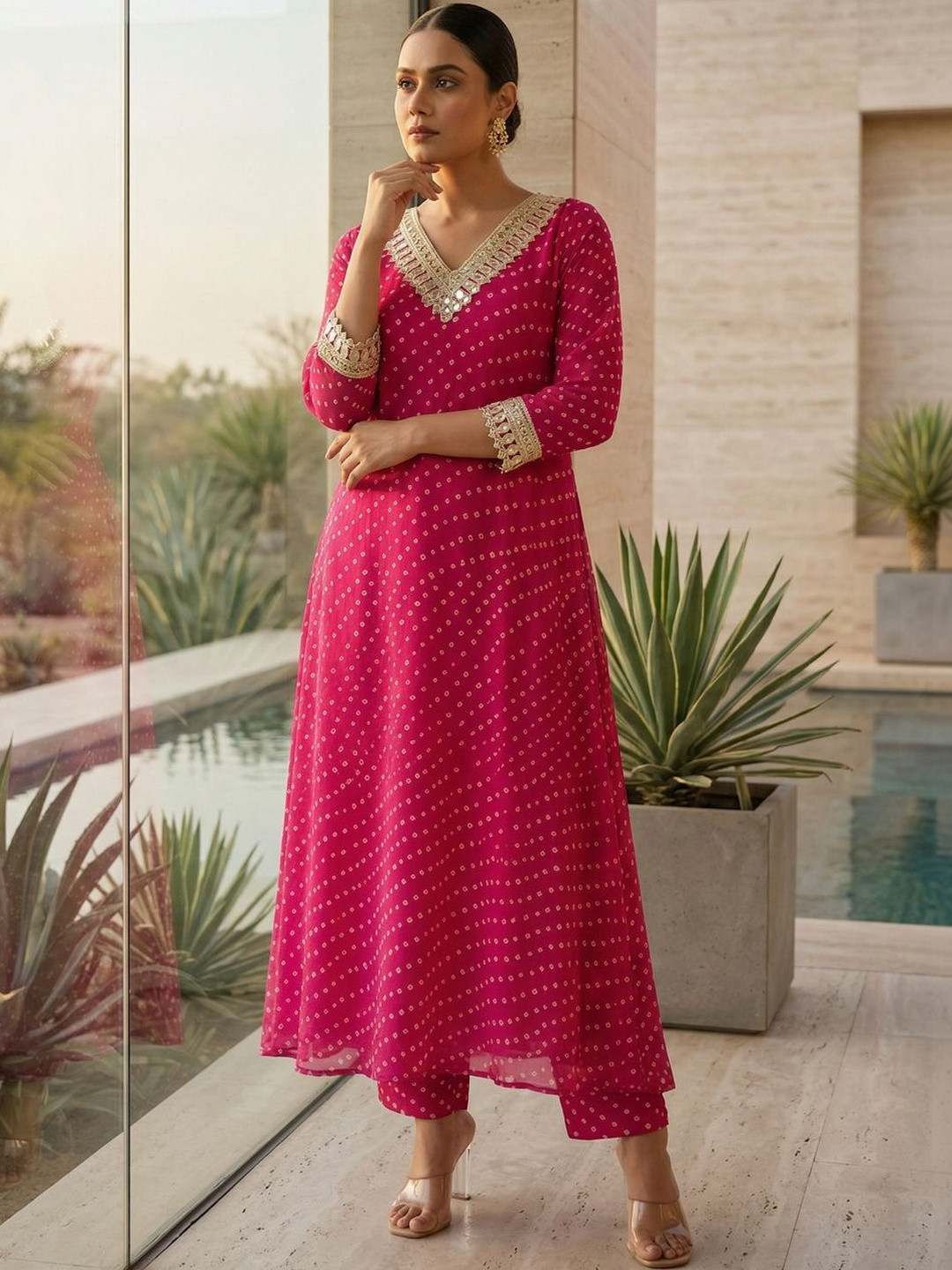 SZN Women Leheriya Printed Regular Kurta with Trousers