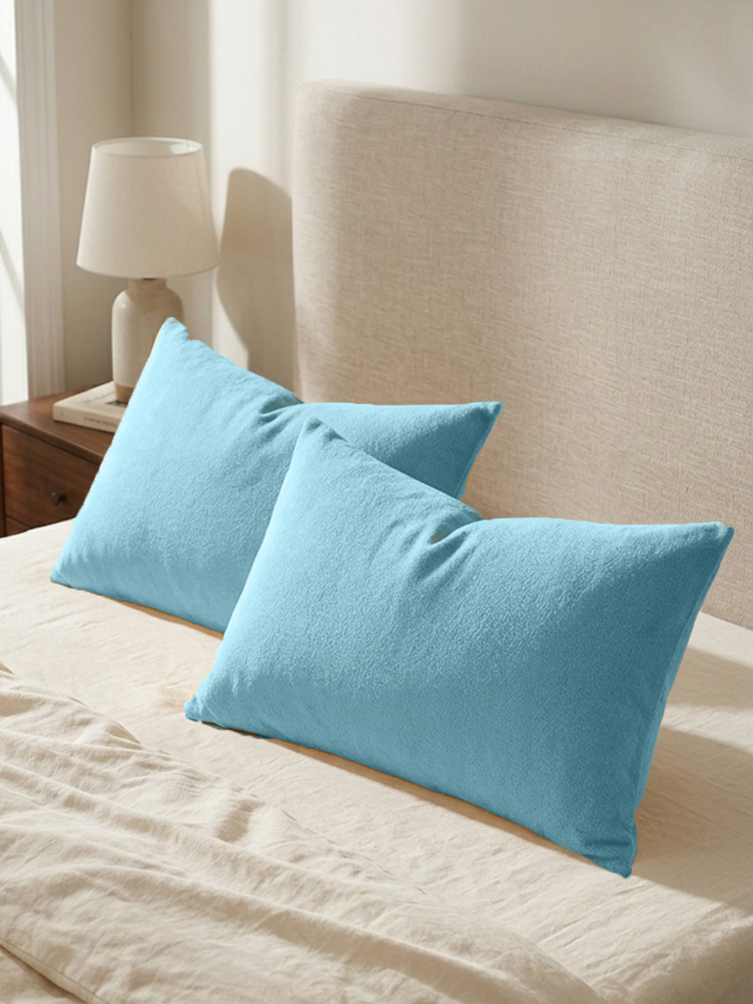 GADDA CO Blue 2 Pieces Solid Cotton Linen Blend Rectangle Pillow Covers