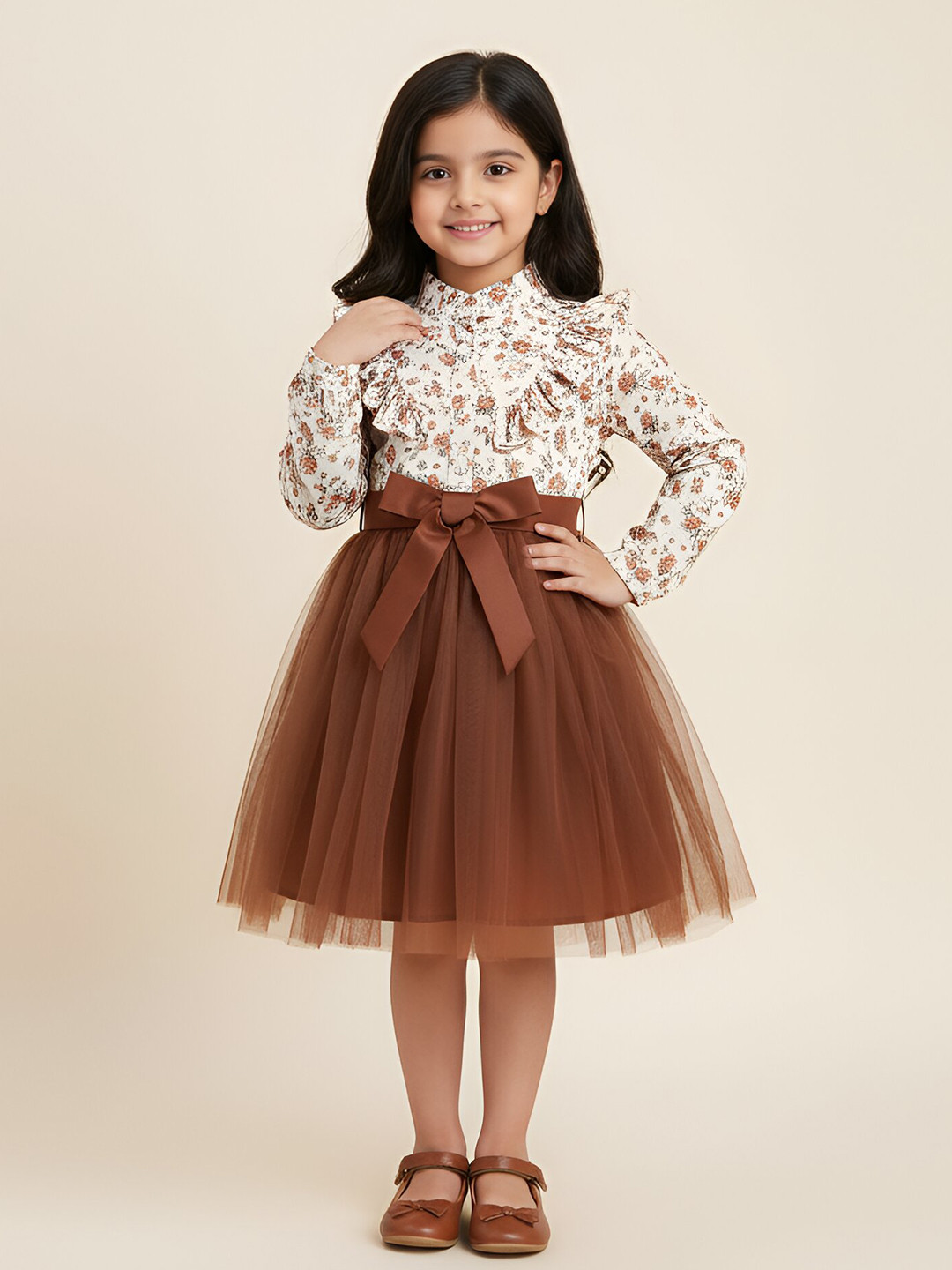 FOSTRIC Girls Printed Puff Sleeve Ruffled Cotton A-Line Dress