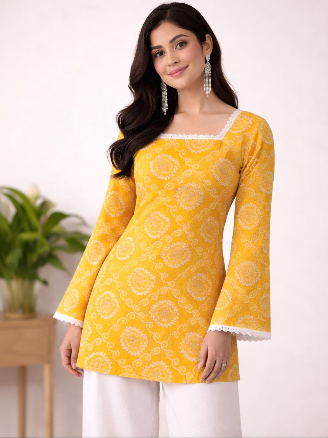 Vastrakaya Bandhani Printed Square Neck Pure Cotton Blend Kurti