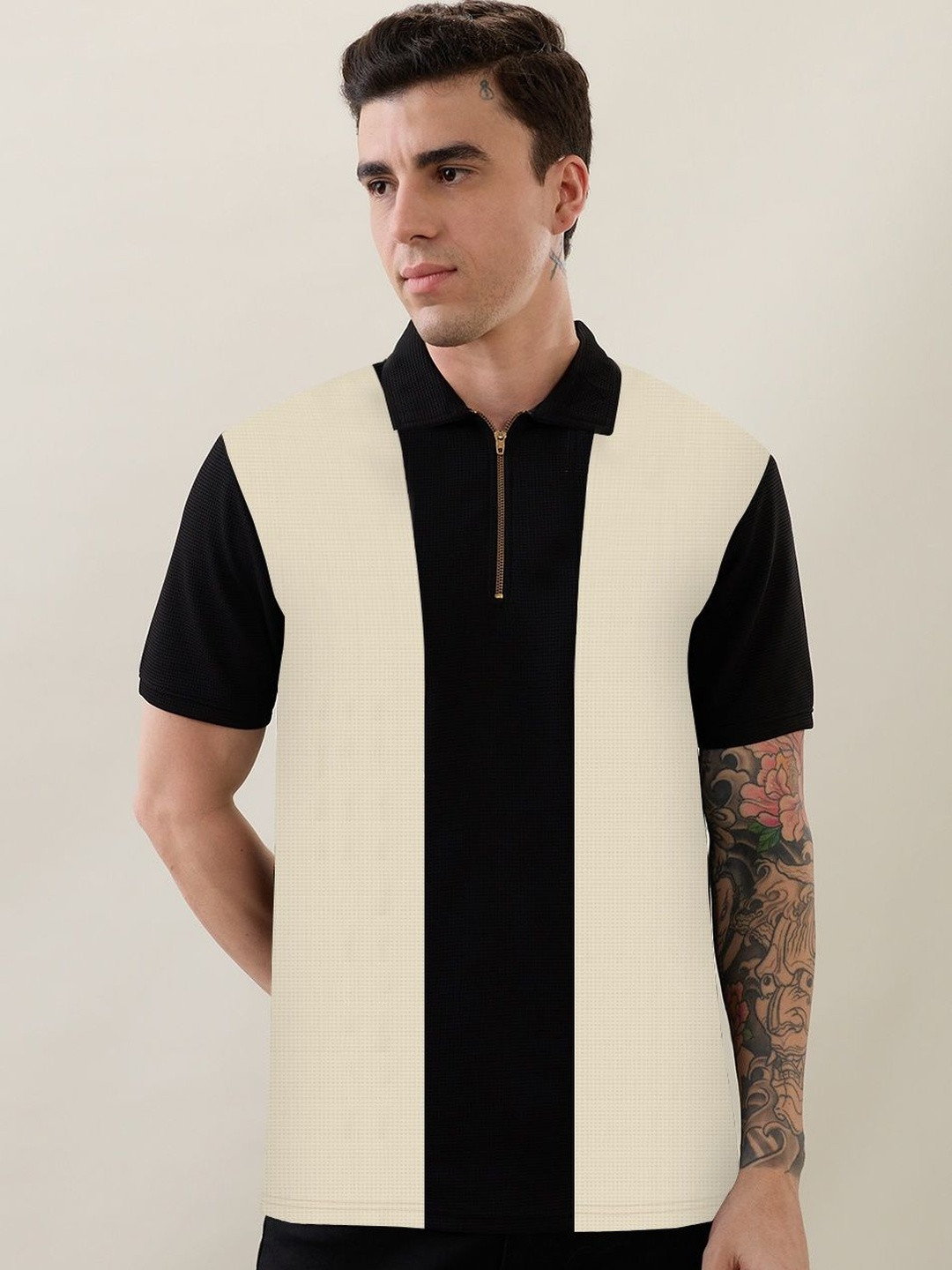 HAPPY KHAJANA Men Colourblocked Polo Collar T-shirt