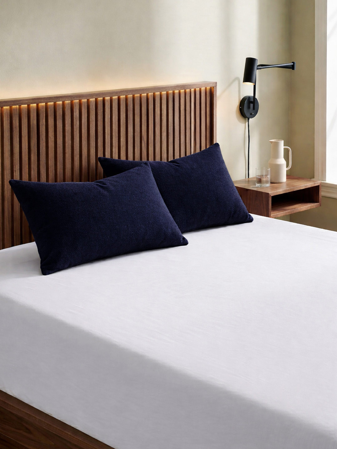GADDA CO 2 Pieces Navy Blue Waterproof Pillow Protector Covers With Zipper