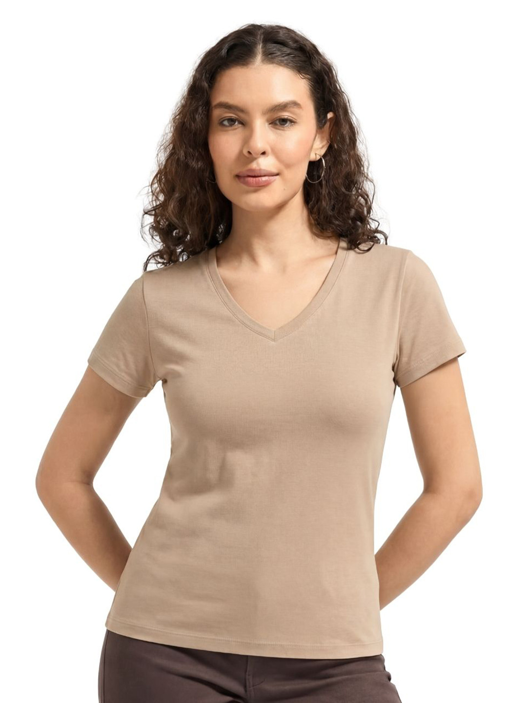 Wellbi Women Bamboo-Cotton Soft Breathable UV Protection Odour Control V-Neck Tee
