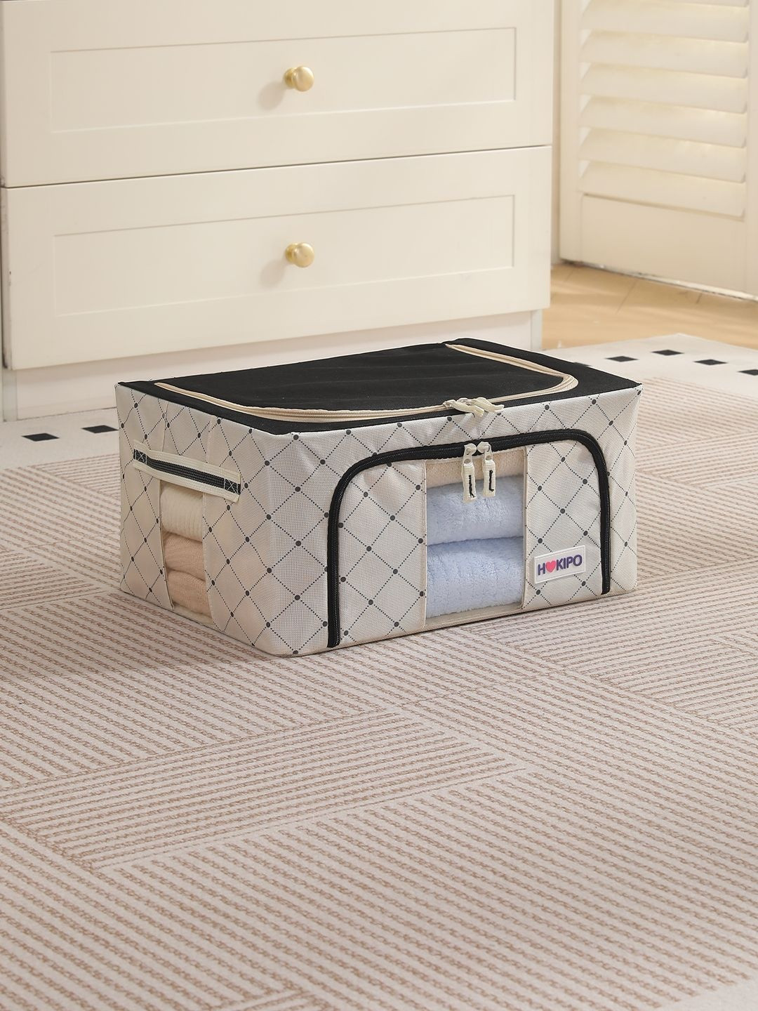 HOKIPO Ivory Noir 24L Clothes Storage Box 600D Oxford Fabric Pack of 1
