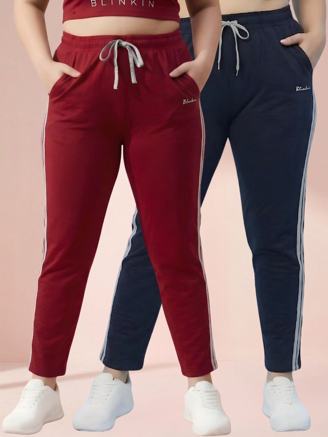 Blinkin Women Pack of 2 Regular Fit Striped Track Pants