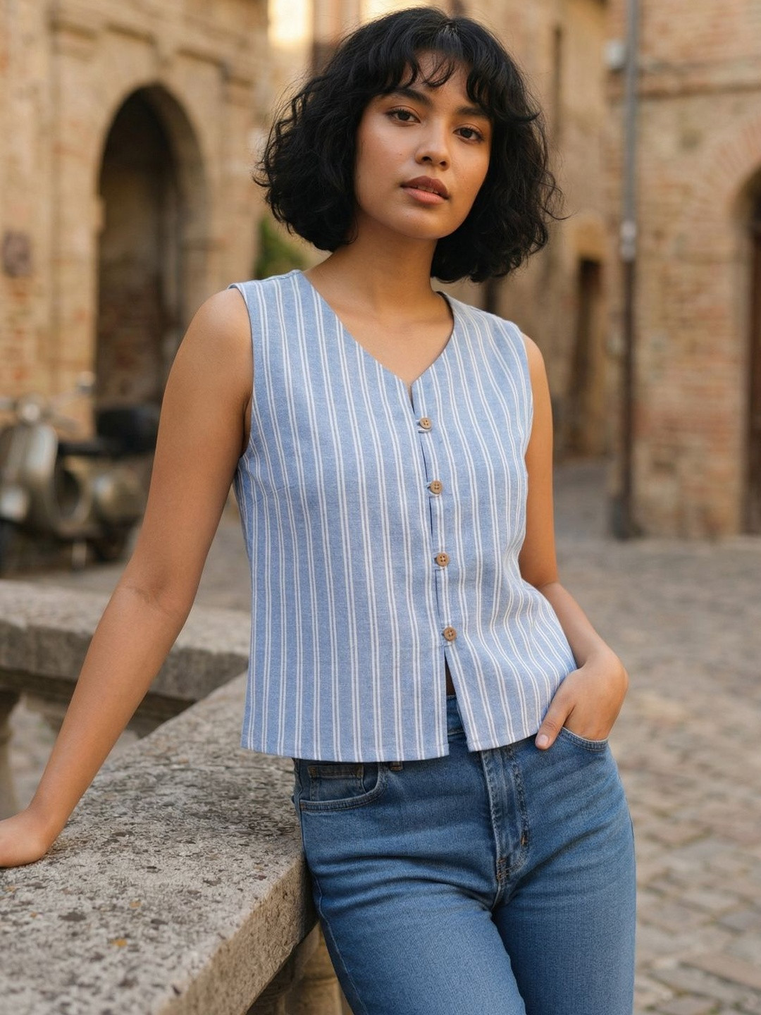 AADVIKA Print Sweetheart Neck Top