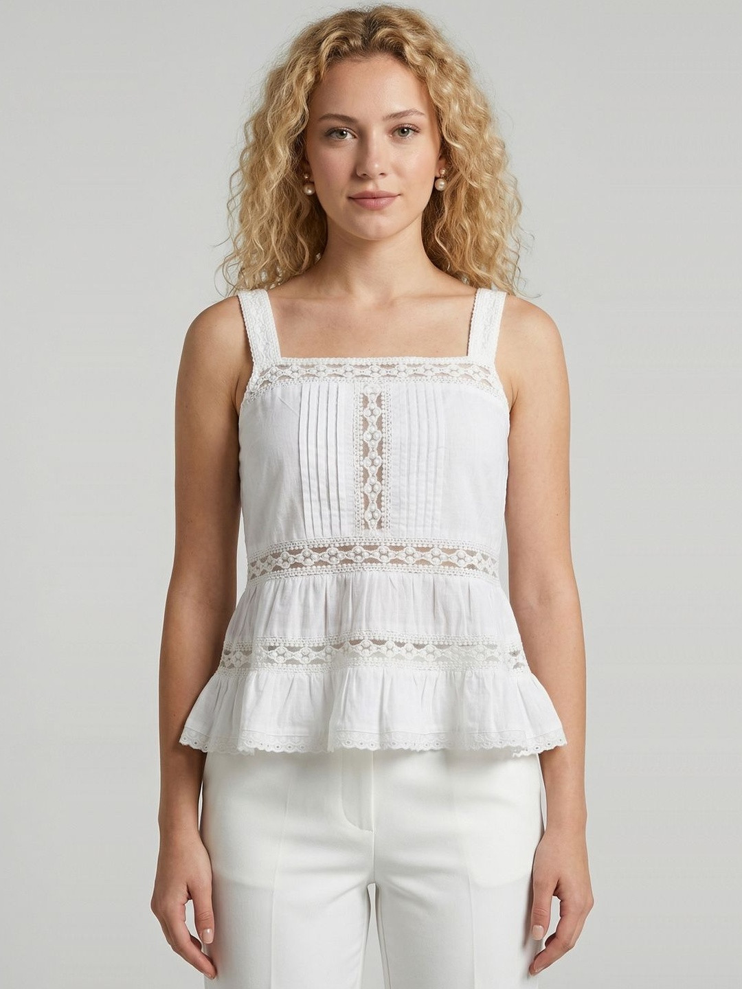 IX IMPRESSION Embroidered Cotton Tank Crop Top