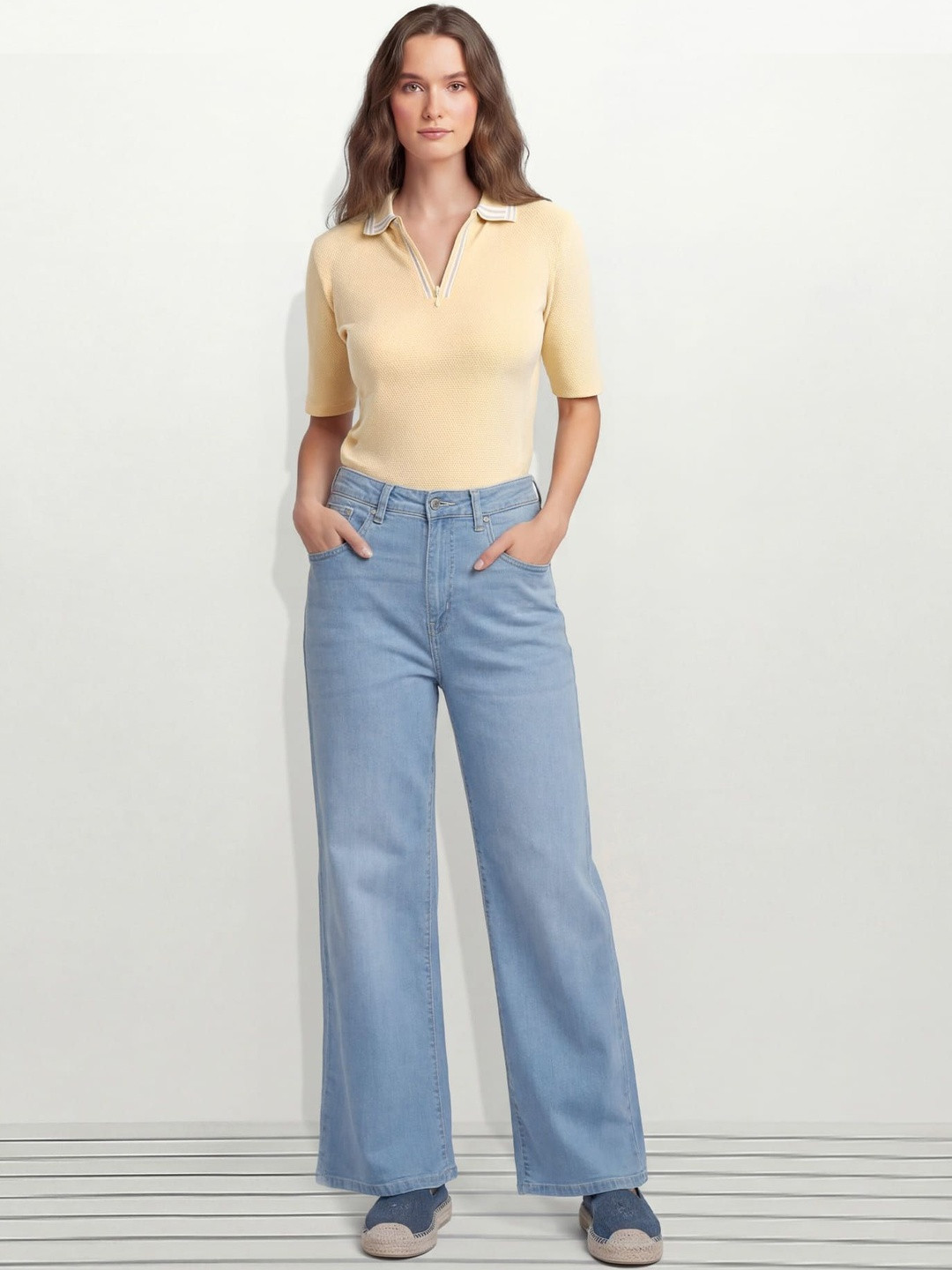 U.S. Polo Assn. Women Women Wide Leg High-Rise Light Fade Stretchable Jeans