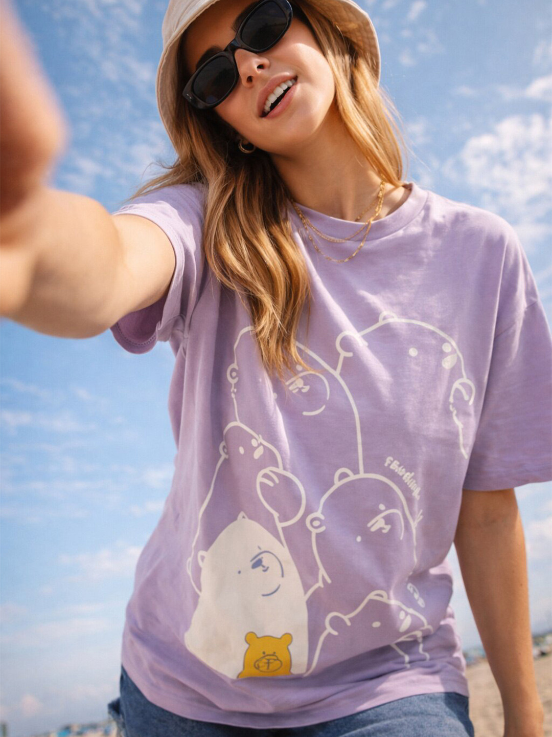 Lavender Graphic Printed Round Neck T-shirt