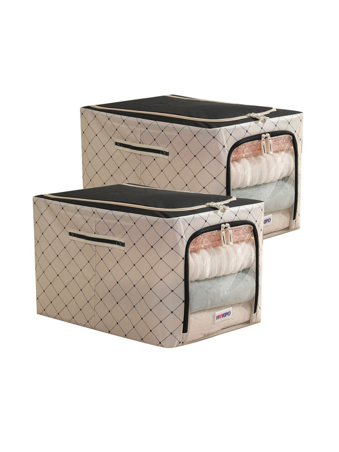 HOKIPO Ivory Noir Large Clothes Storage Box 600D Oxford Fabric Pack of 2