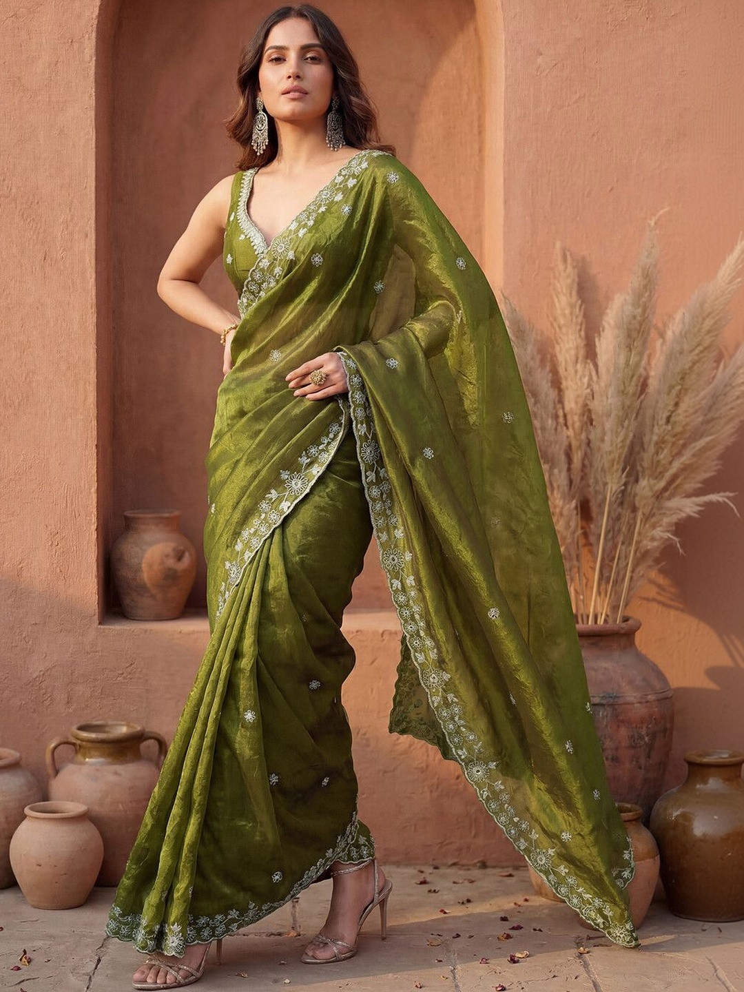 all about you Embroidered Tissue Saree