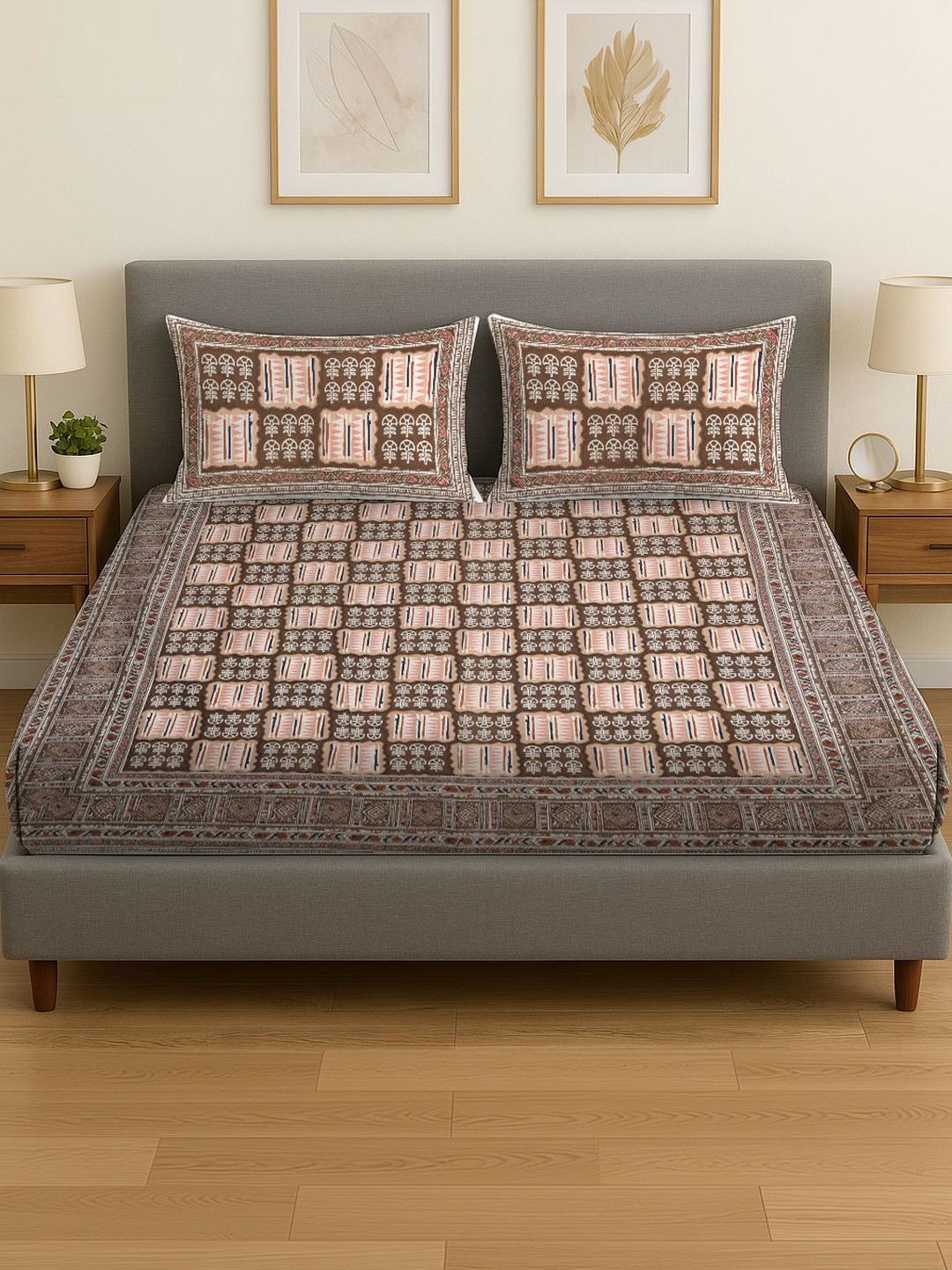 Spangle Brown King Bedsheet with 2 Pillow Covers
