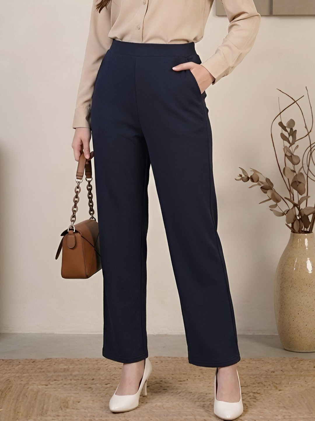 STYLE STAMP Women Straight Fit High-Rise Trousers