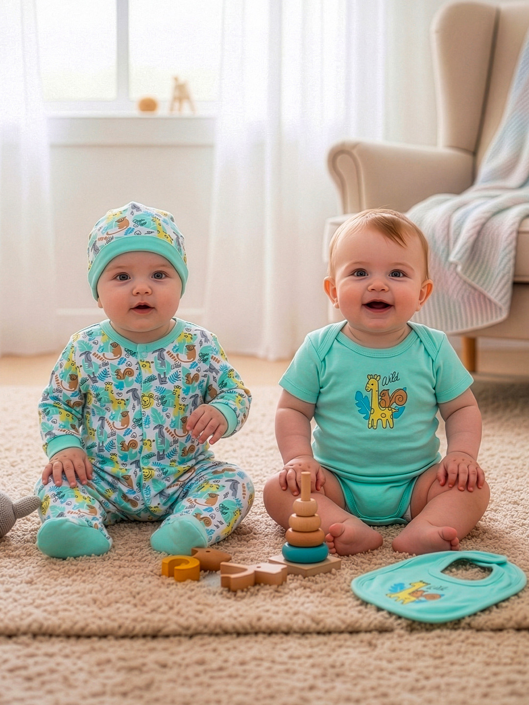 MeeMee Kids Bodysuit Sleepsuit 1 Pair Gloves Bib & Cap Apparel Gift Set