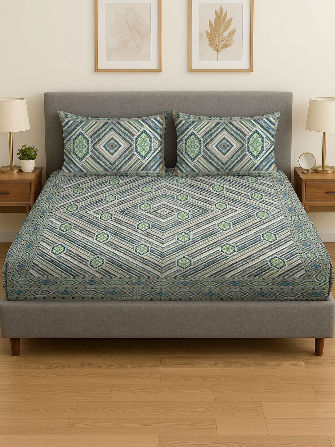 Spangle Blue King Bedsheet with 2 Pillow Covers