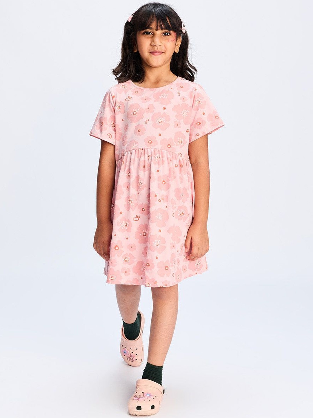 Dotokids Girls Printed Cotton Dress With Pockets