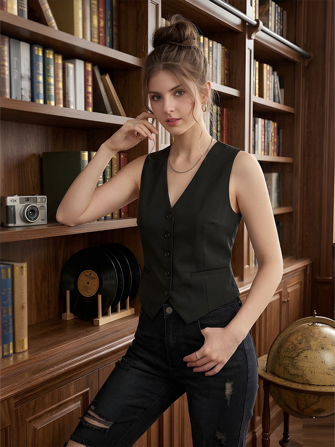 Rocksy Sleeveless V-Neck Slim-Fit Waistcoat