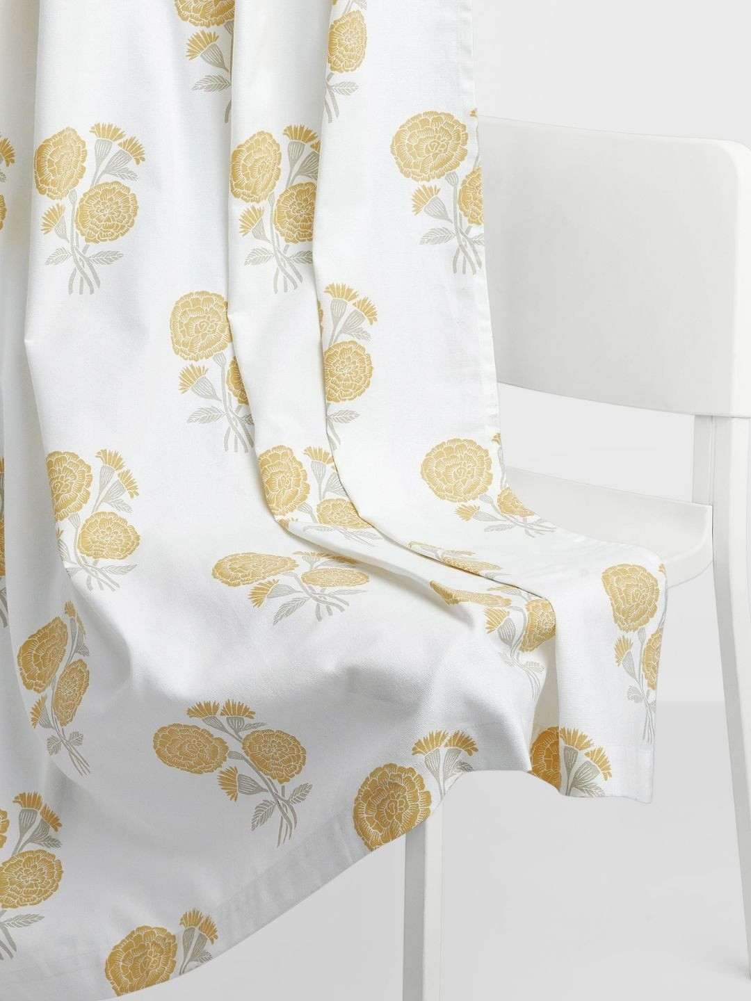 haus & kinder Yellow Set of 2 Floral Room Darkening Cotton Printed Door Curtain