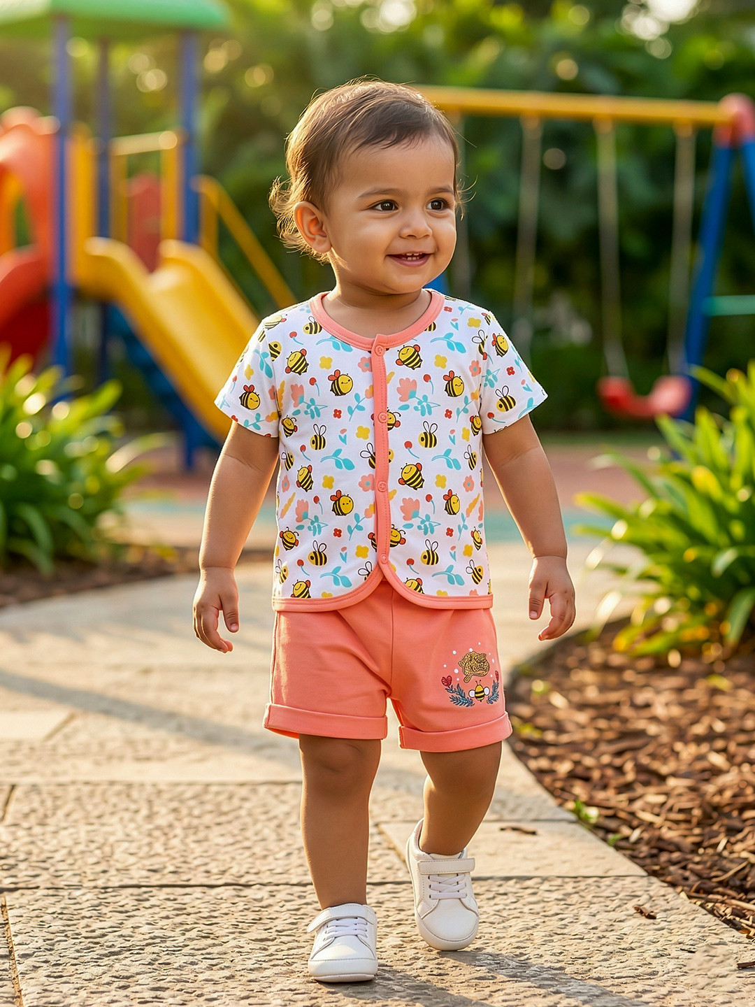 MeeMee Kids Printed Short Sleeves Jhabla With Shorts Clothing Set