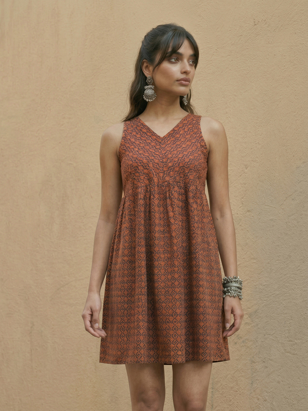 fusion by glitchez Ethnic Motifs Printed V-Neck A-Line Dress
