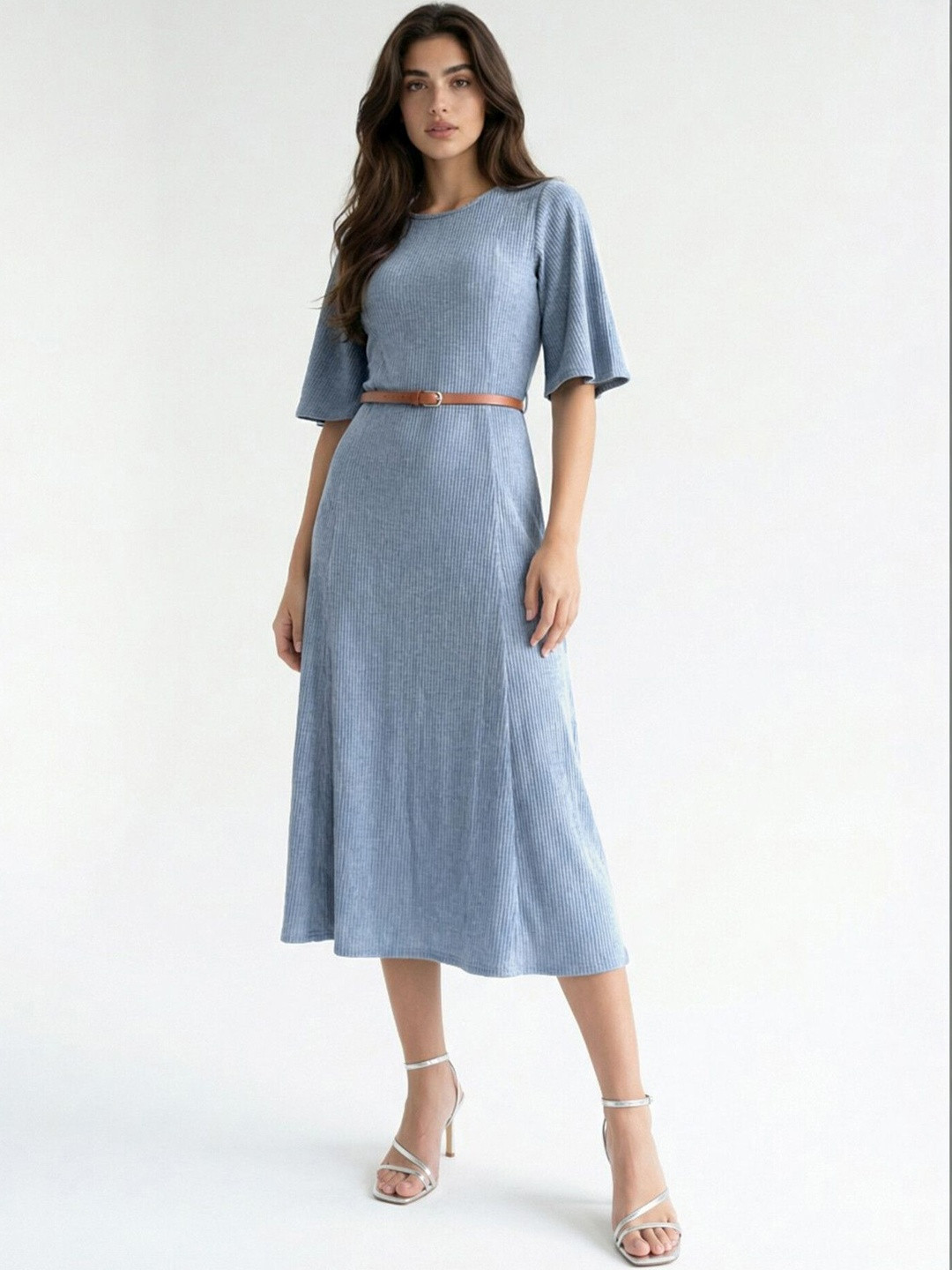glitchez Flared Sleeve Fit & Flare Maxi Dress With Belt