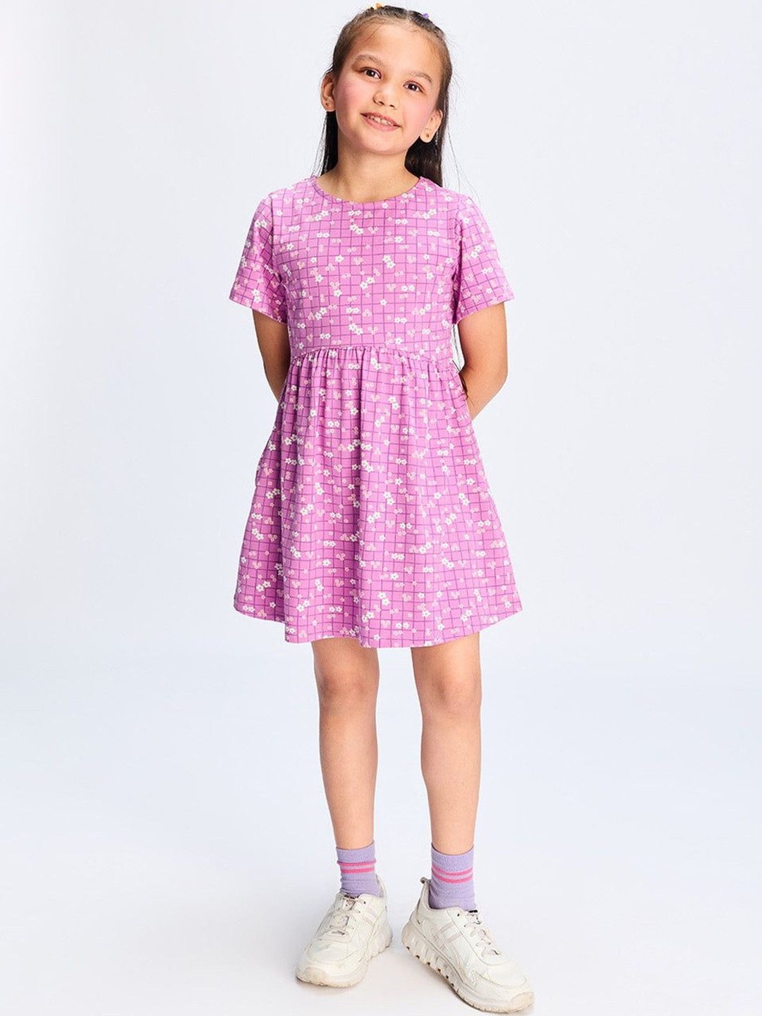 Dotokids Girls Printed Cotton Dress With Pockets