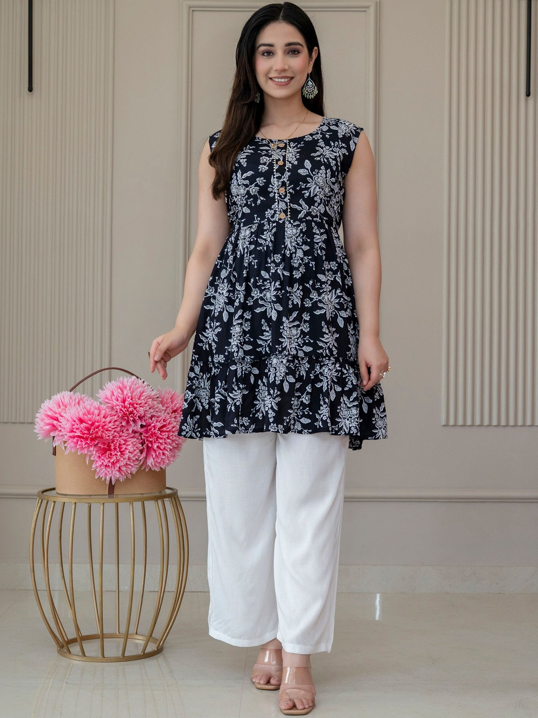 UrbanRang Women Floral Printed Floral Maternity Anarkali Kurta