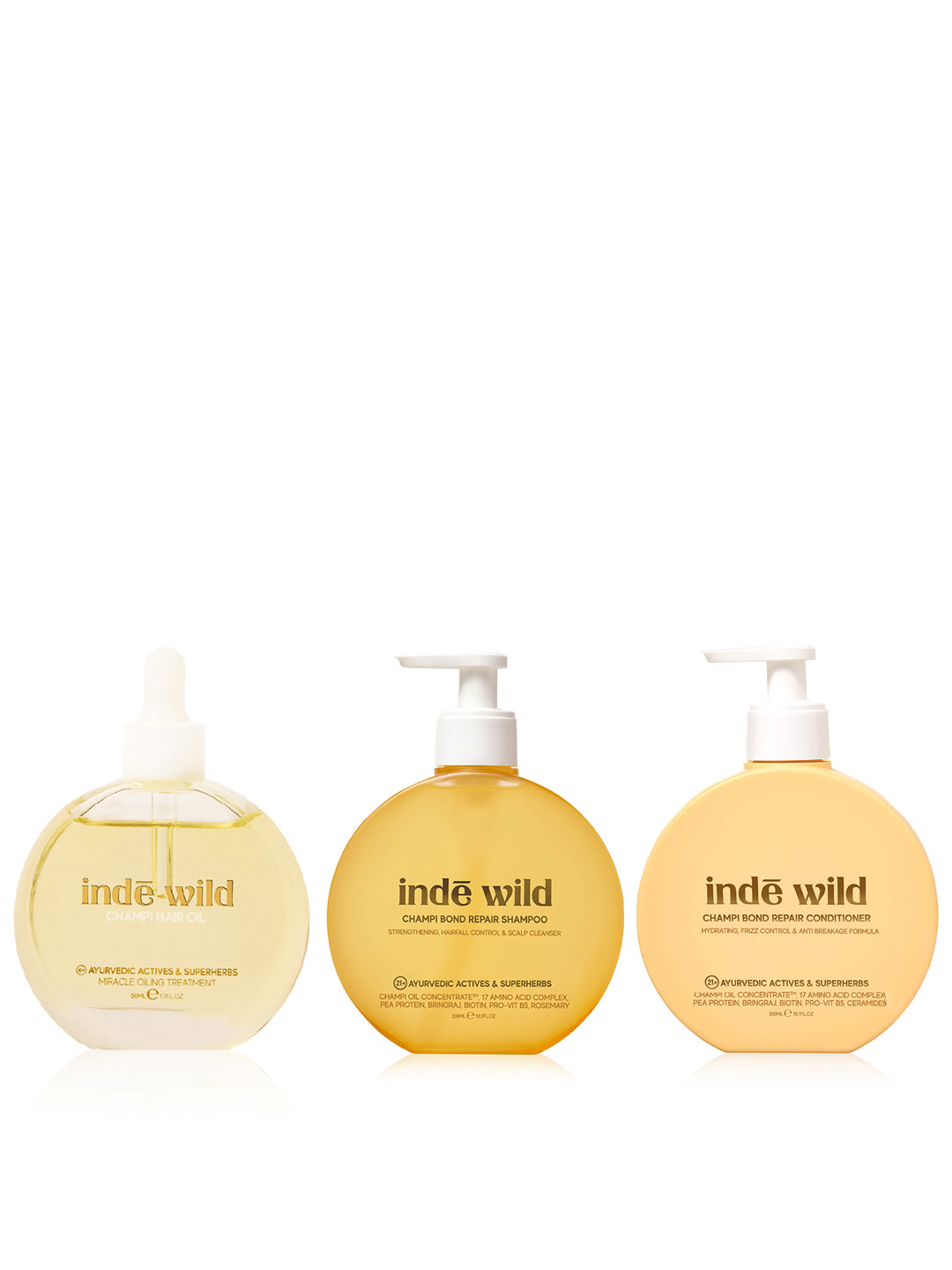 inde wild Champi Bond Repair Combo - Shampoo 300ml + Conditioner 300ml + Hair Oil 50ml