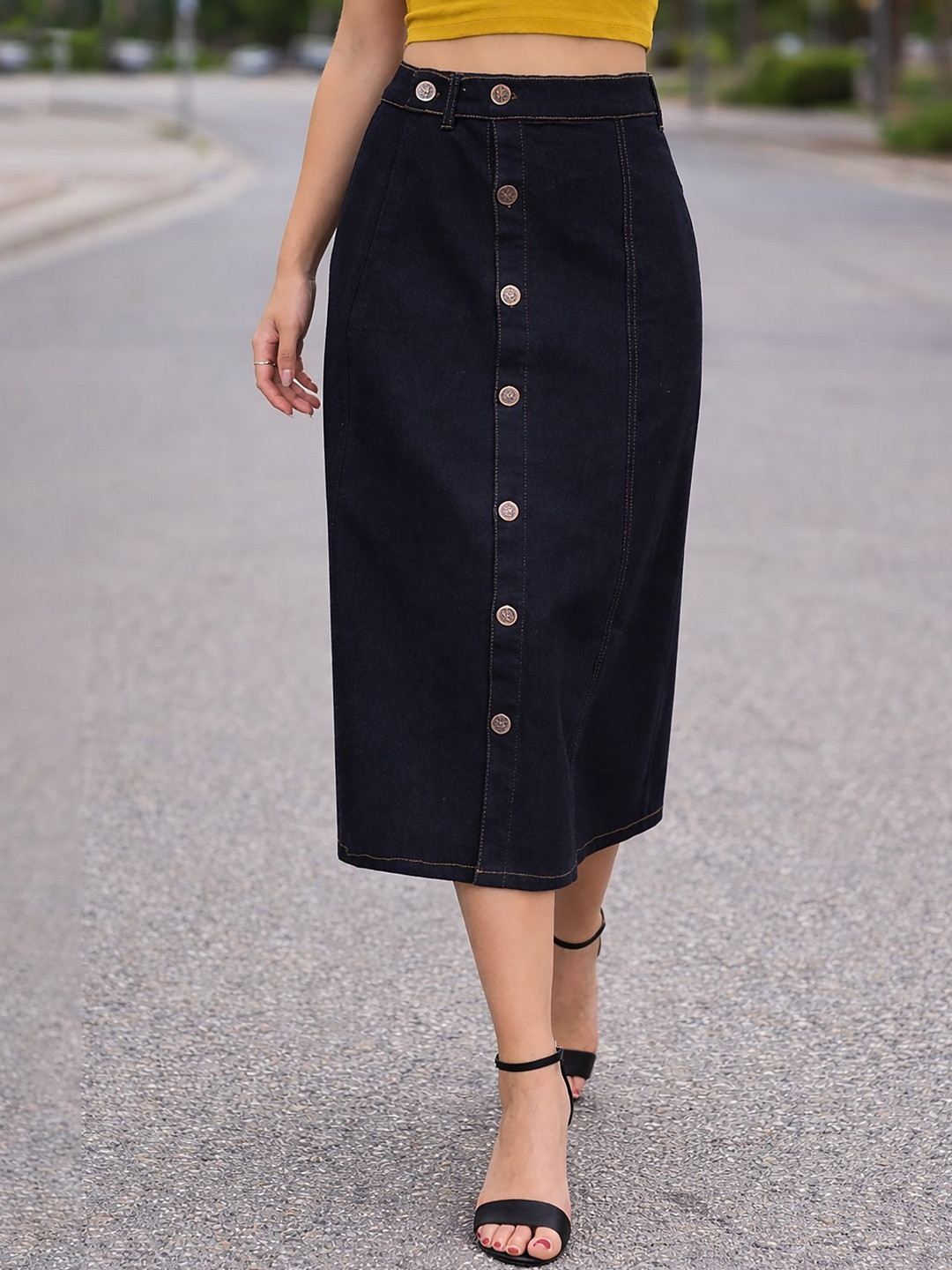 Ira Collections Women Denim Midi Flared Skirt