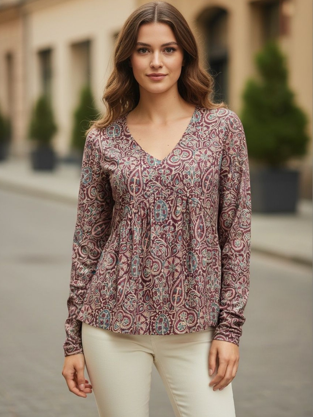 TIRA Print Ethnic Crepe Peplum Top