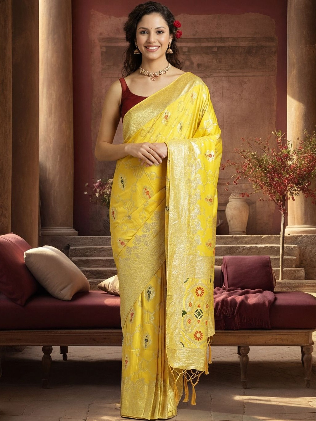 Mitera Woven Design Zari Silk Blend Designer Banarasi Saree