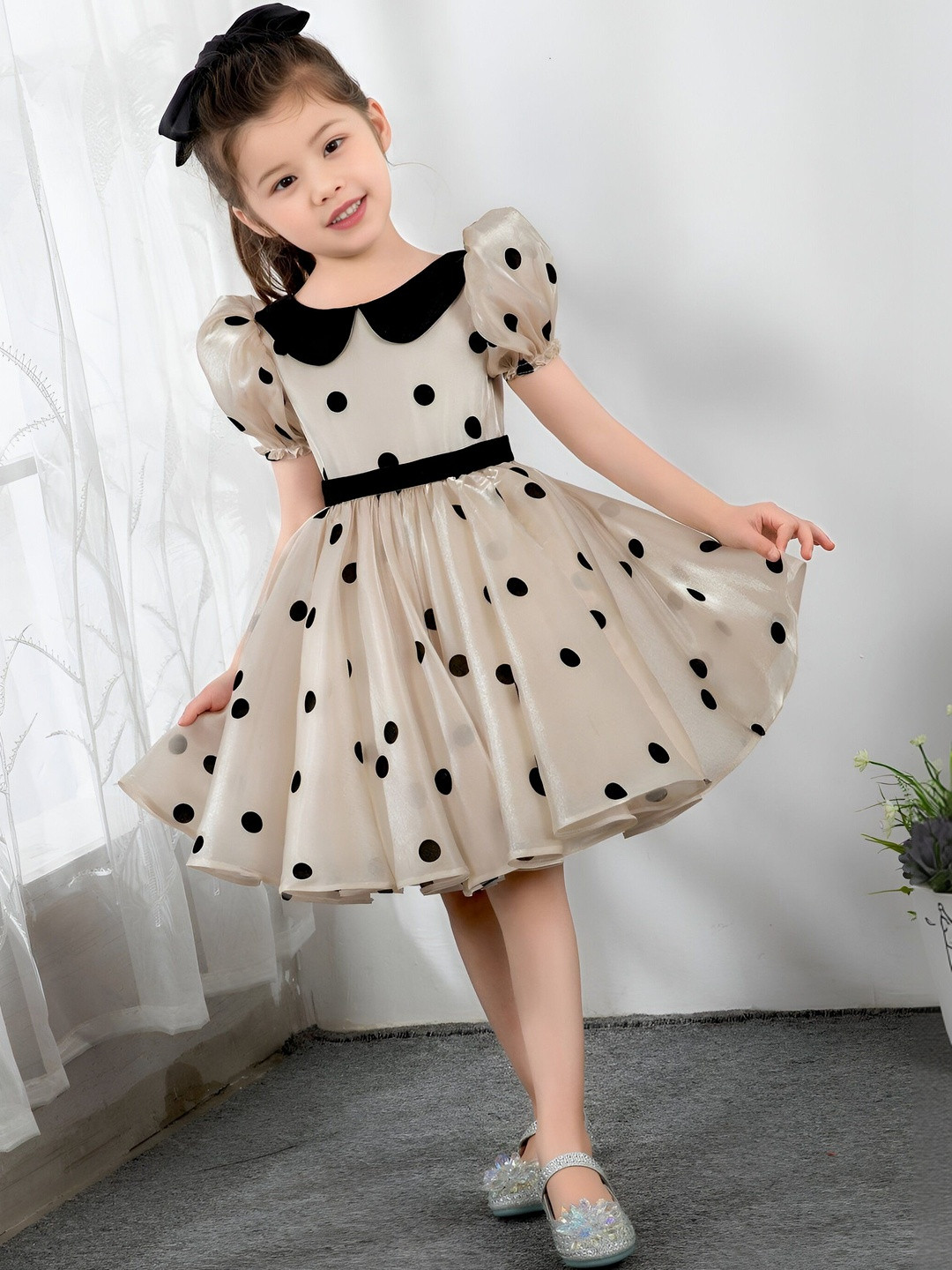 FOSTRIC Print Puff Sleeve Layered Organic Cotton Blend A-Line Dress