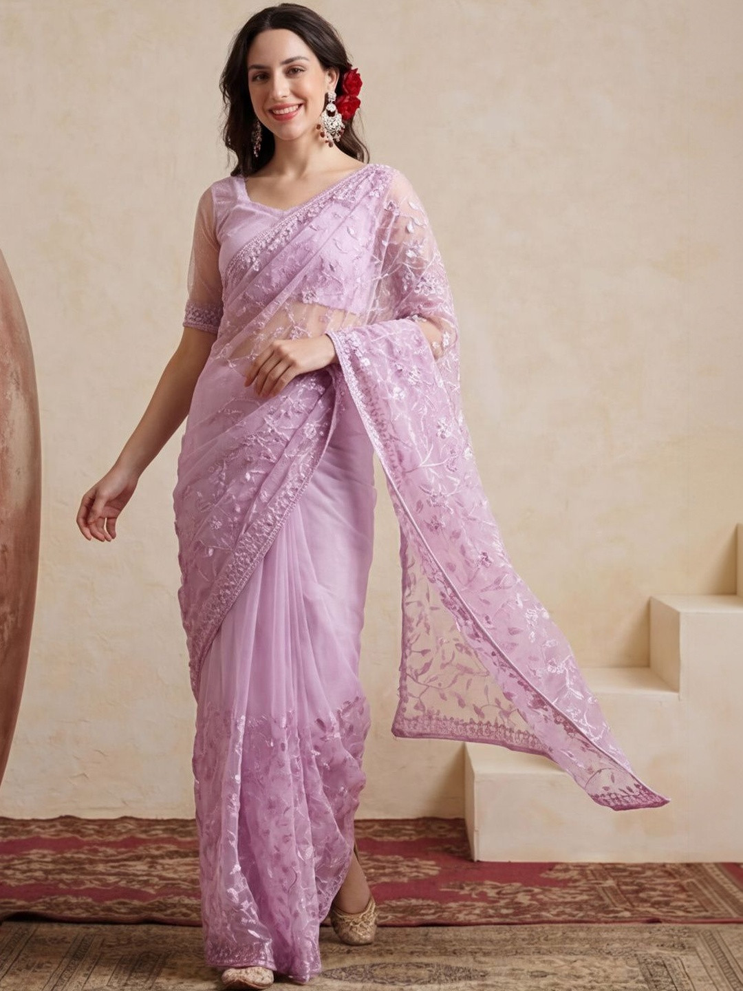 Mitera Embellished Embroidered Net Designer Saree