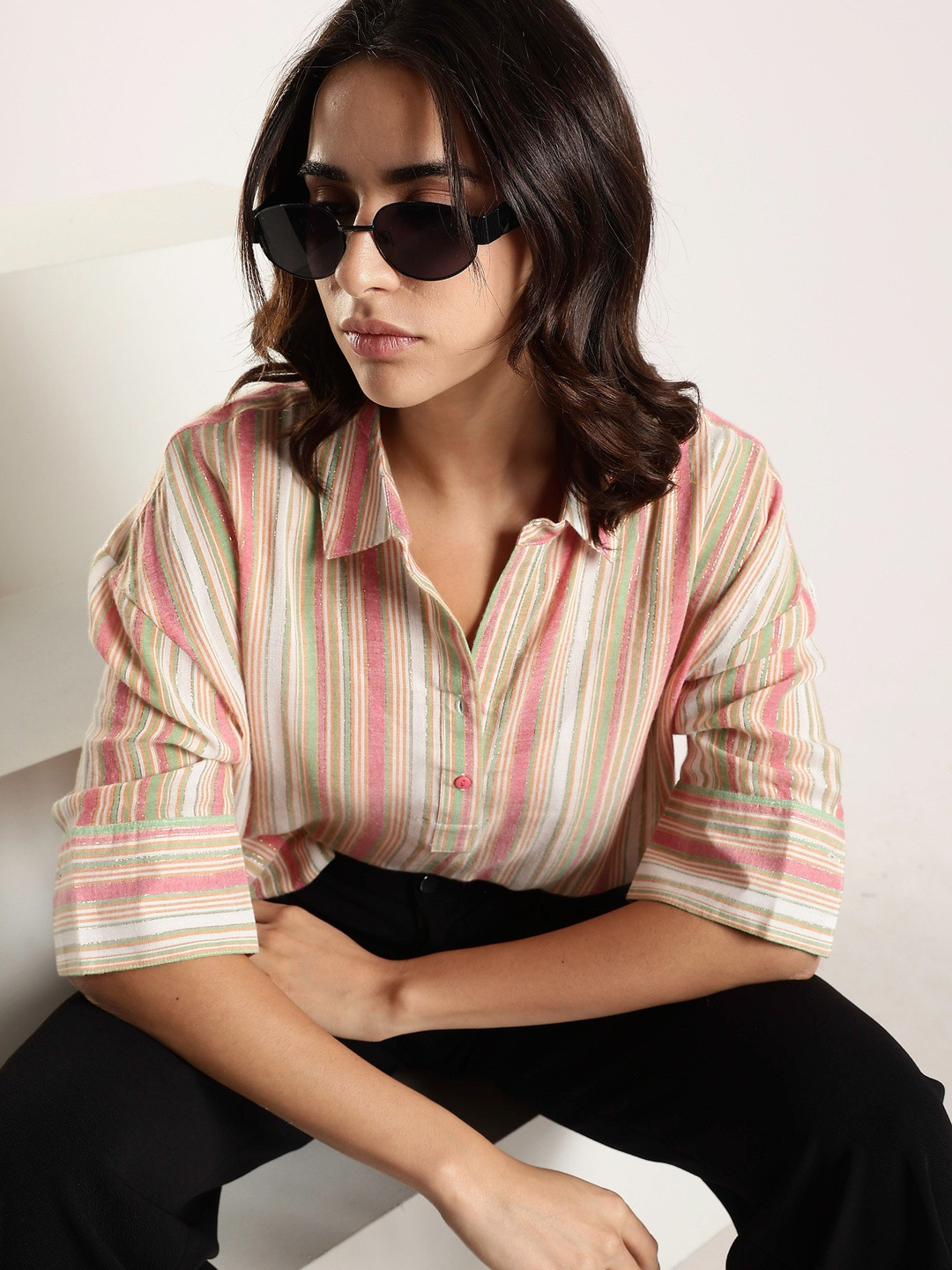 HERE&NOW Print Cotton three-quarter Top