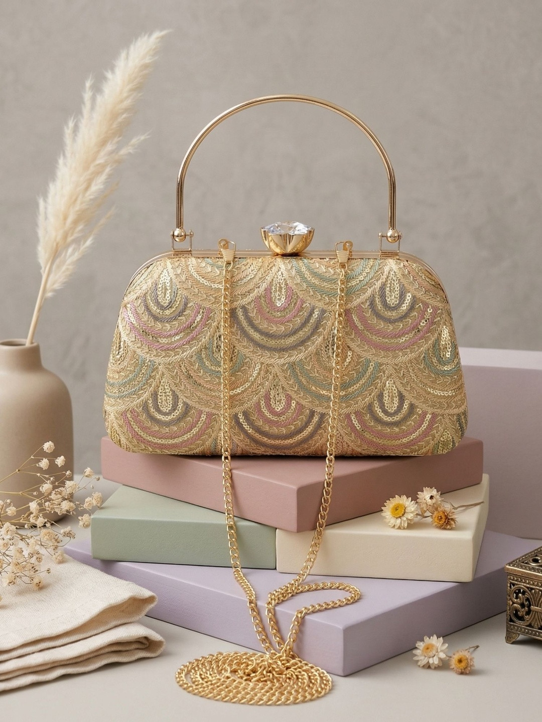 OSTY Embroidered Box Clutch