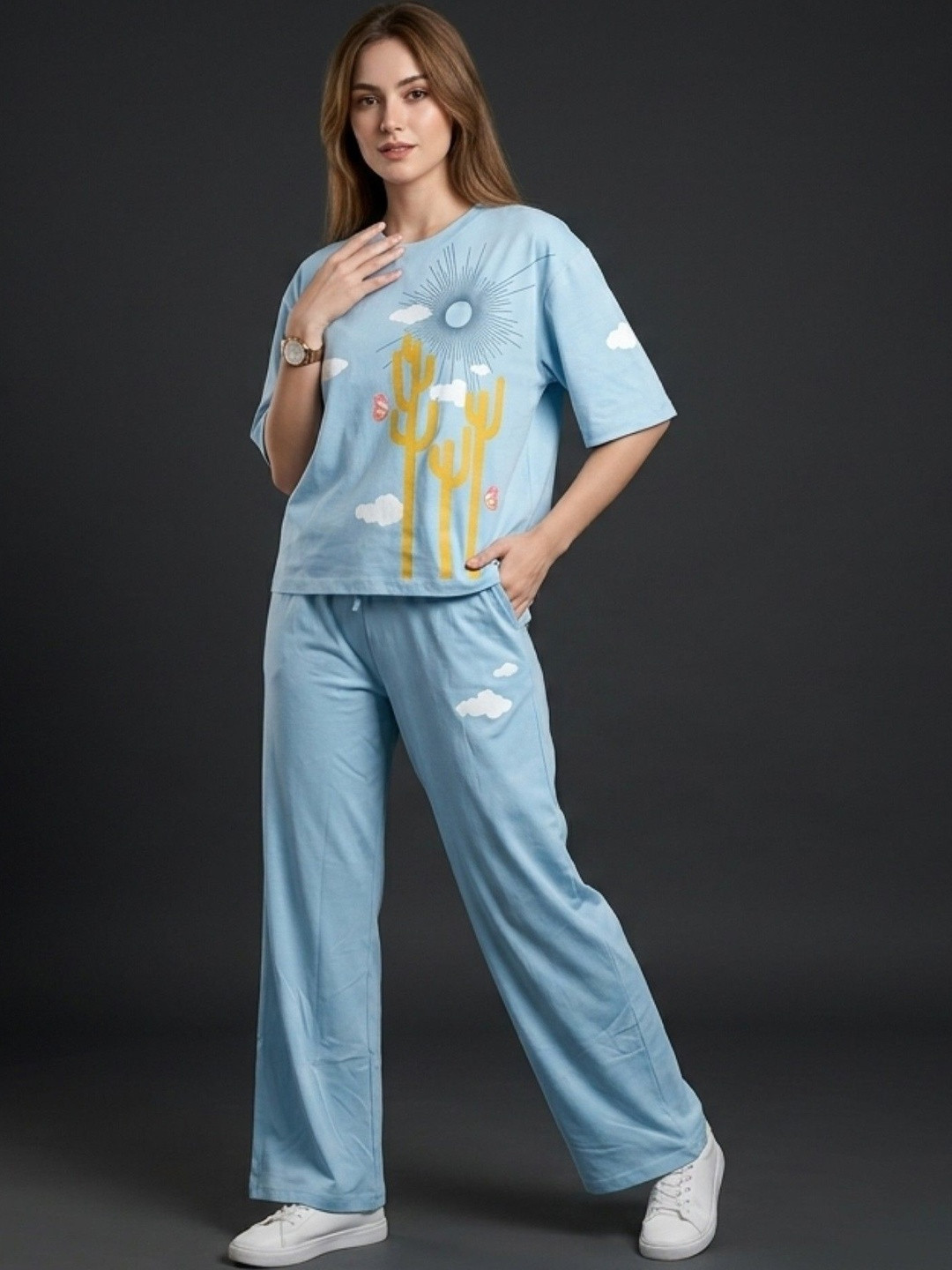 Wineberry Self Design Top with Trousers
