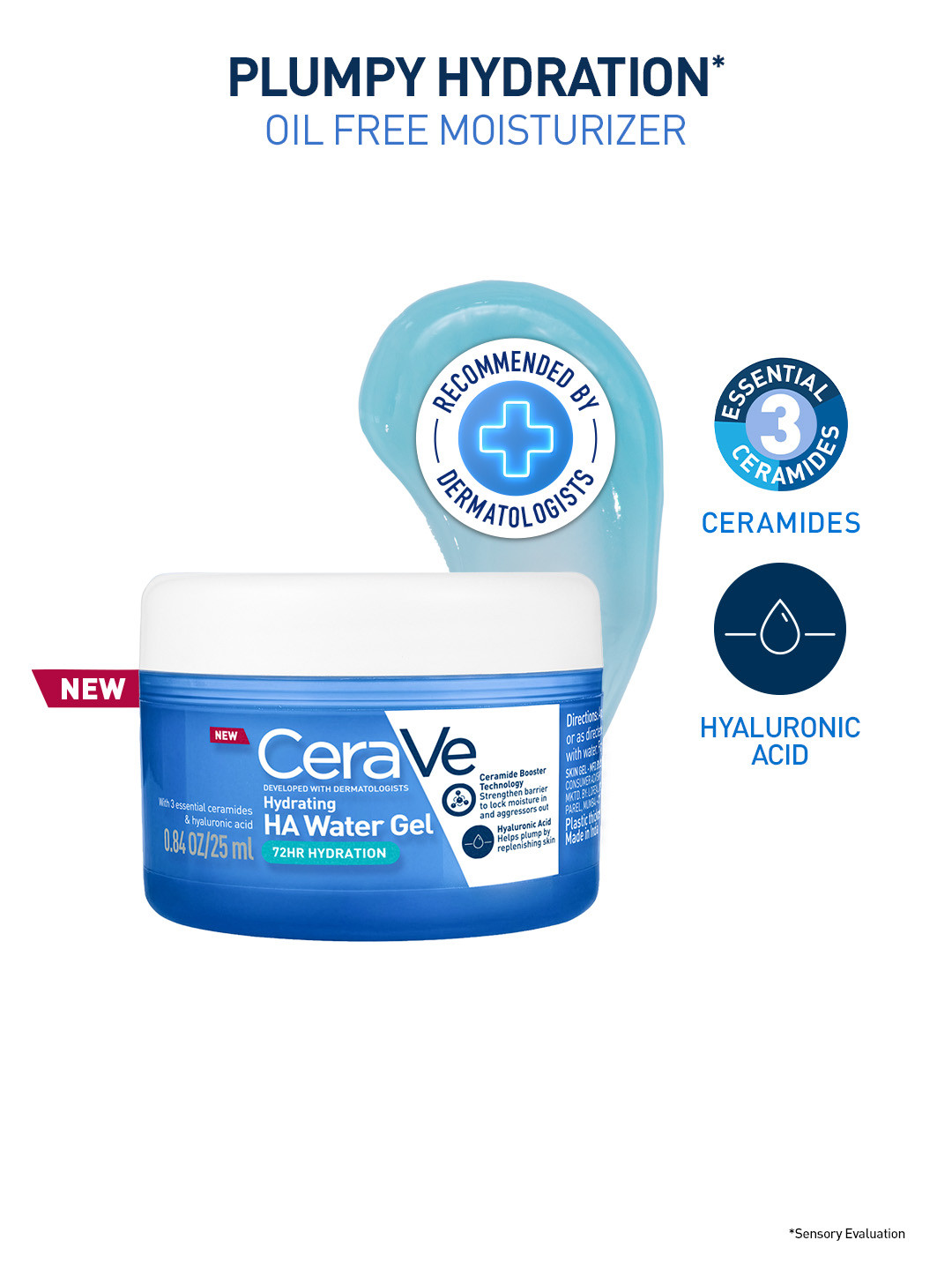 CeraVe HA Water Gel Oil-Free Moisturizer with Hyaluronic Acid for Plumpy Hydration - 25 ml