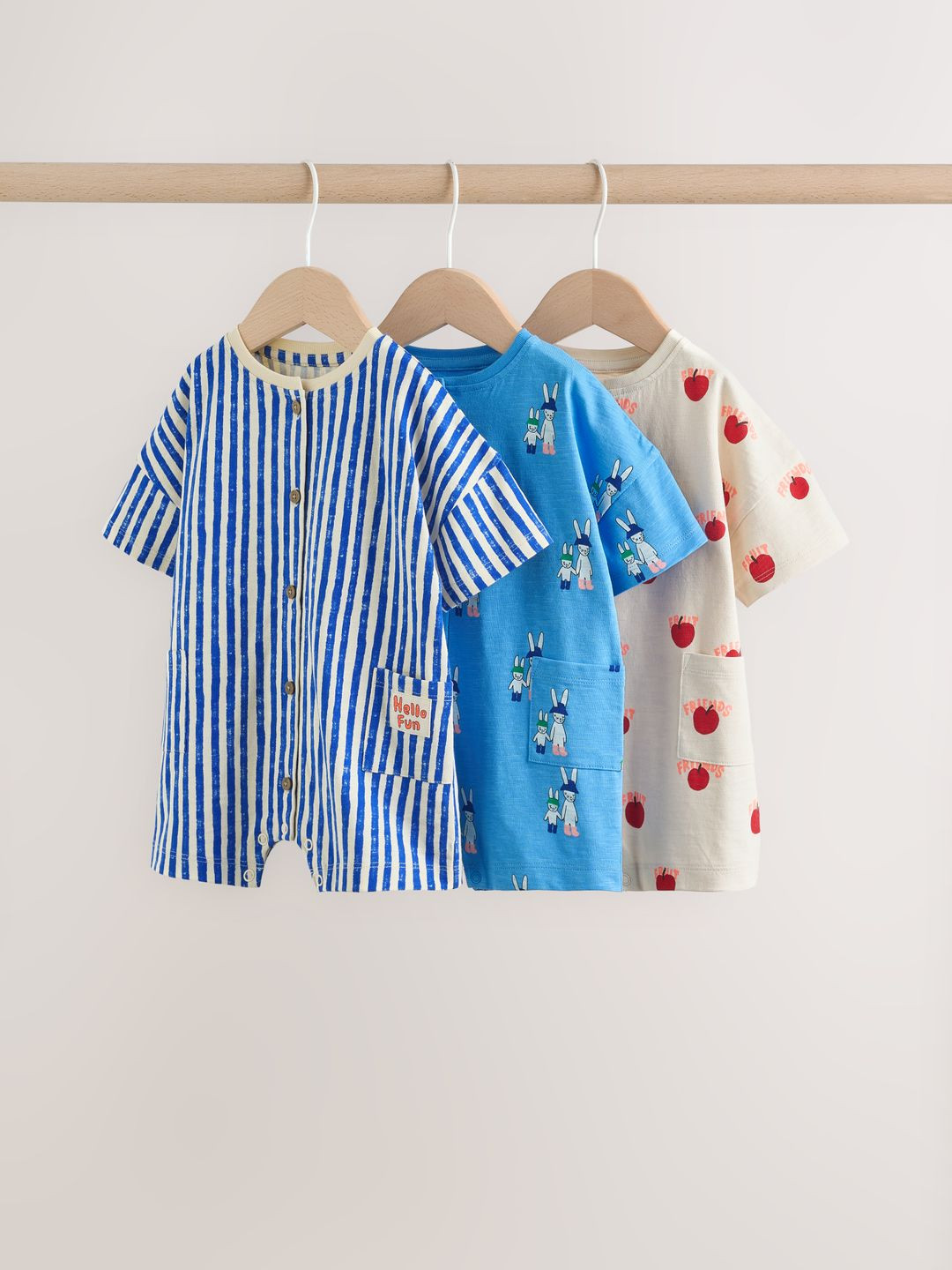 NEXT Infant Boys Pack Of 3 Printed Pure Cotton Rompers