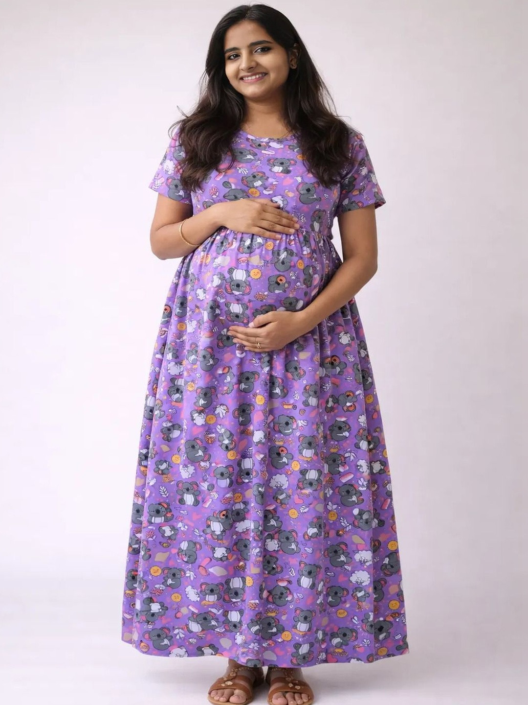 MITOS Women Cotton Grapic Printed Short Sleeve Maternity Feeding Nightdress