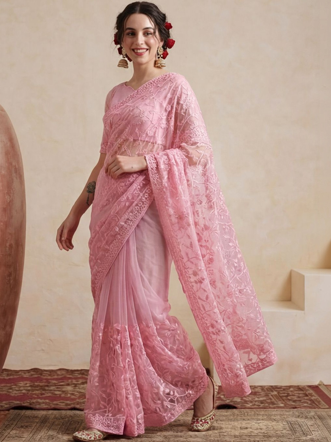 Mitera Embellished Embroidered Net Designer Saree