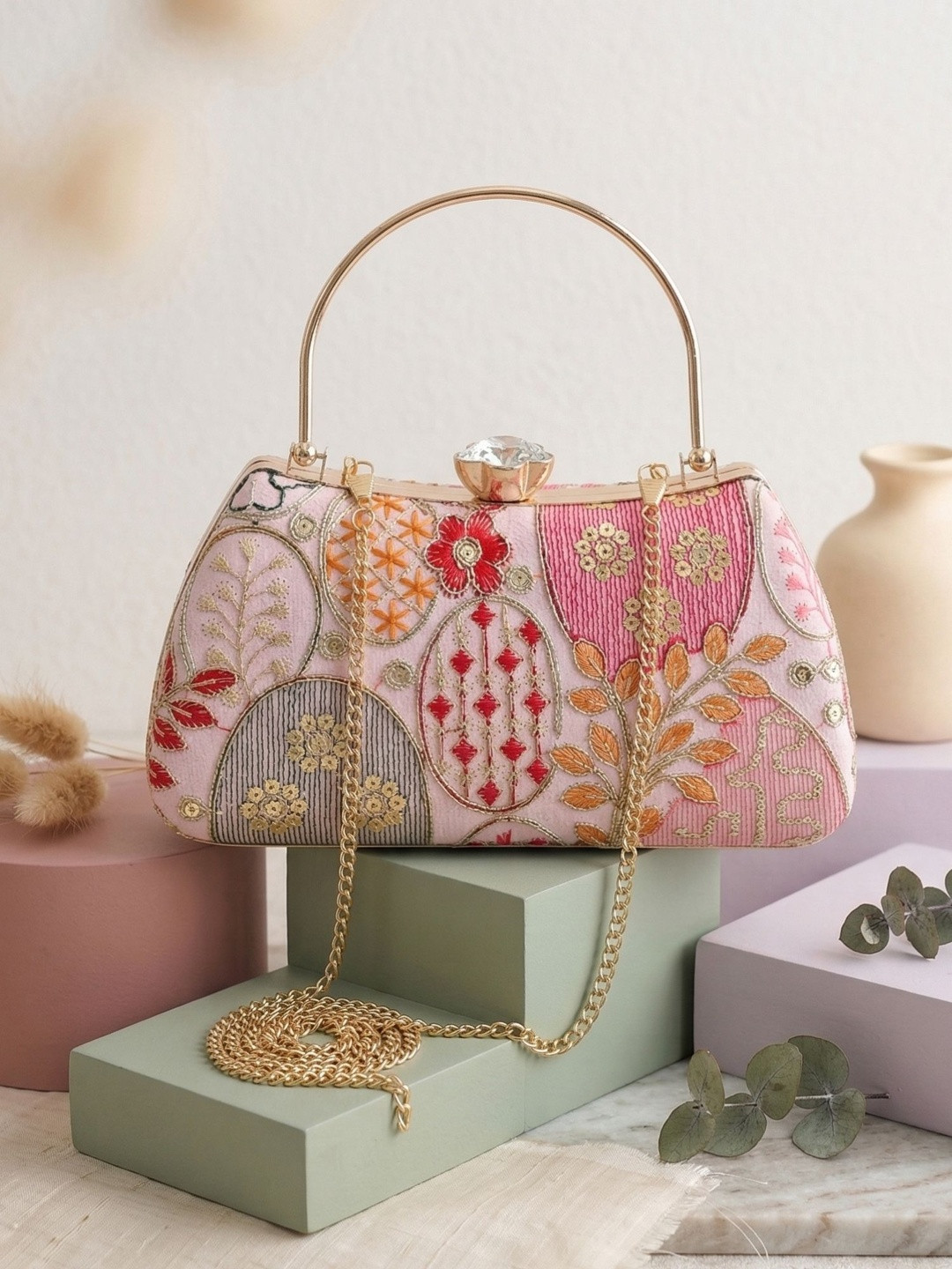 OSTY Embroidered Box Clutch