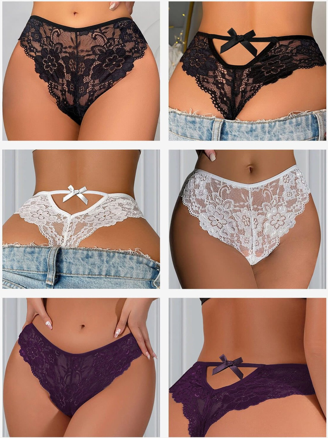 LaOrra Women Pack of 3 Floral Lace Assorted Bikini