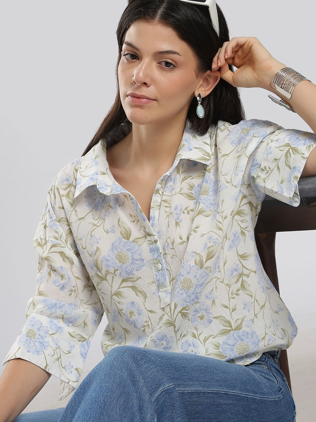 HERE&NOW Print Cotton three-quarter Top