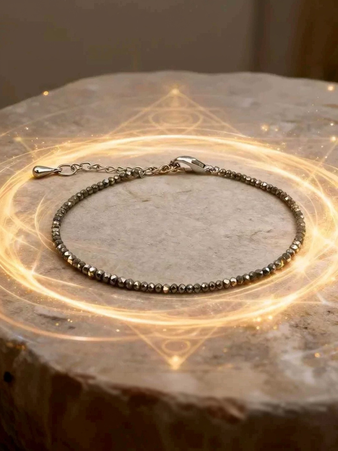 HEALINGGEMS Women Delicate Metallic Pyrite Faceted Micro Bead Adjustable Chain Bracelet