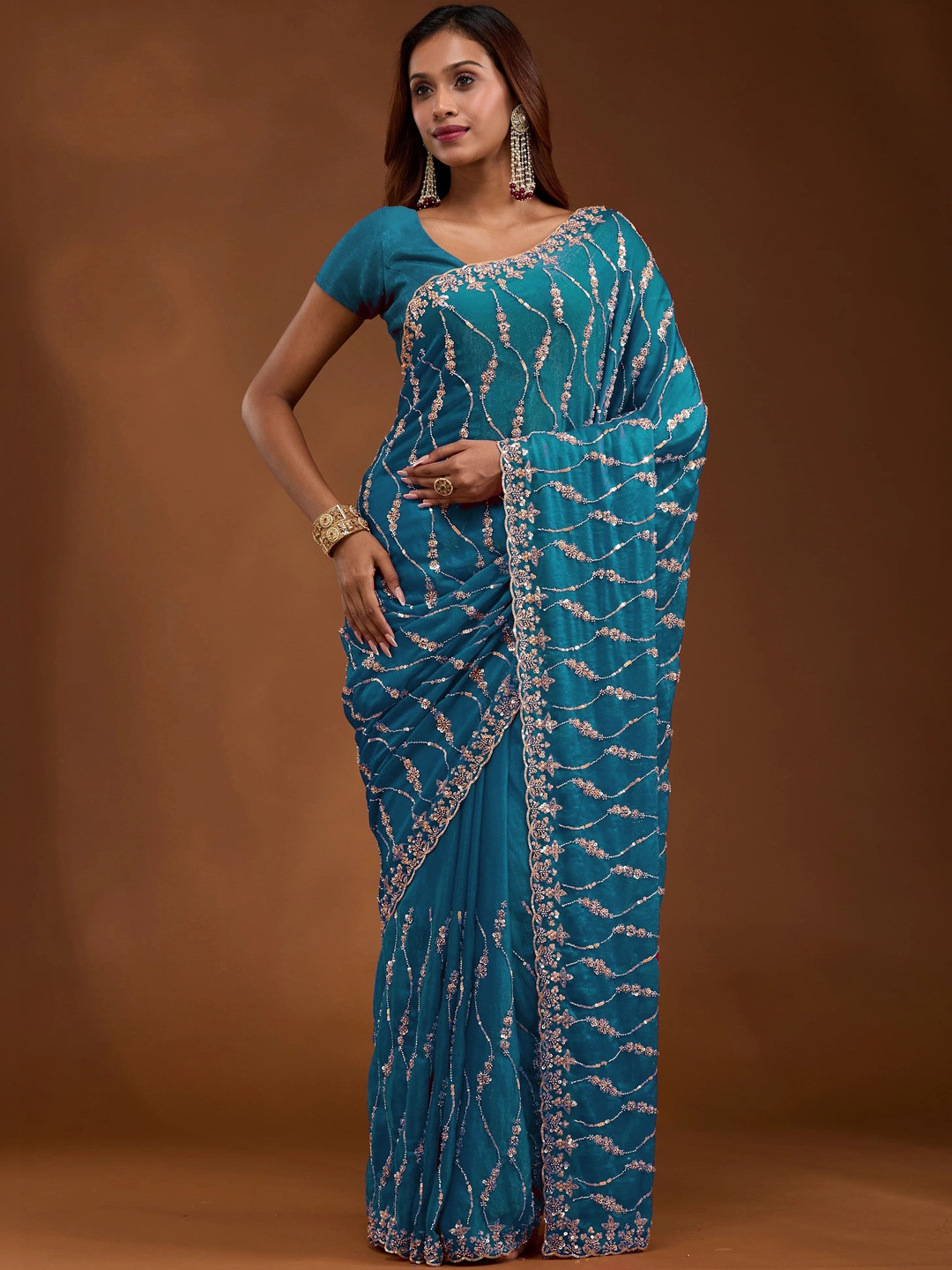 Riddhi Textile Hub Ombre Beads and Stones Satin Leheriya Saree