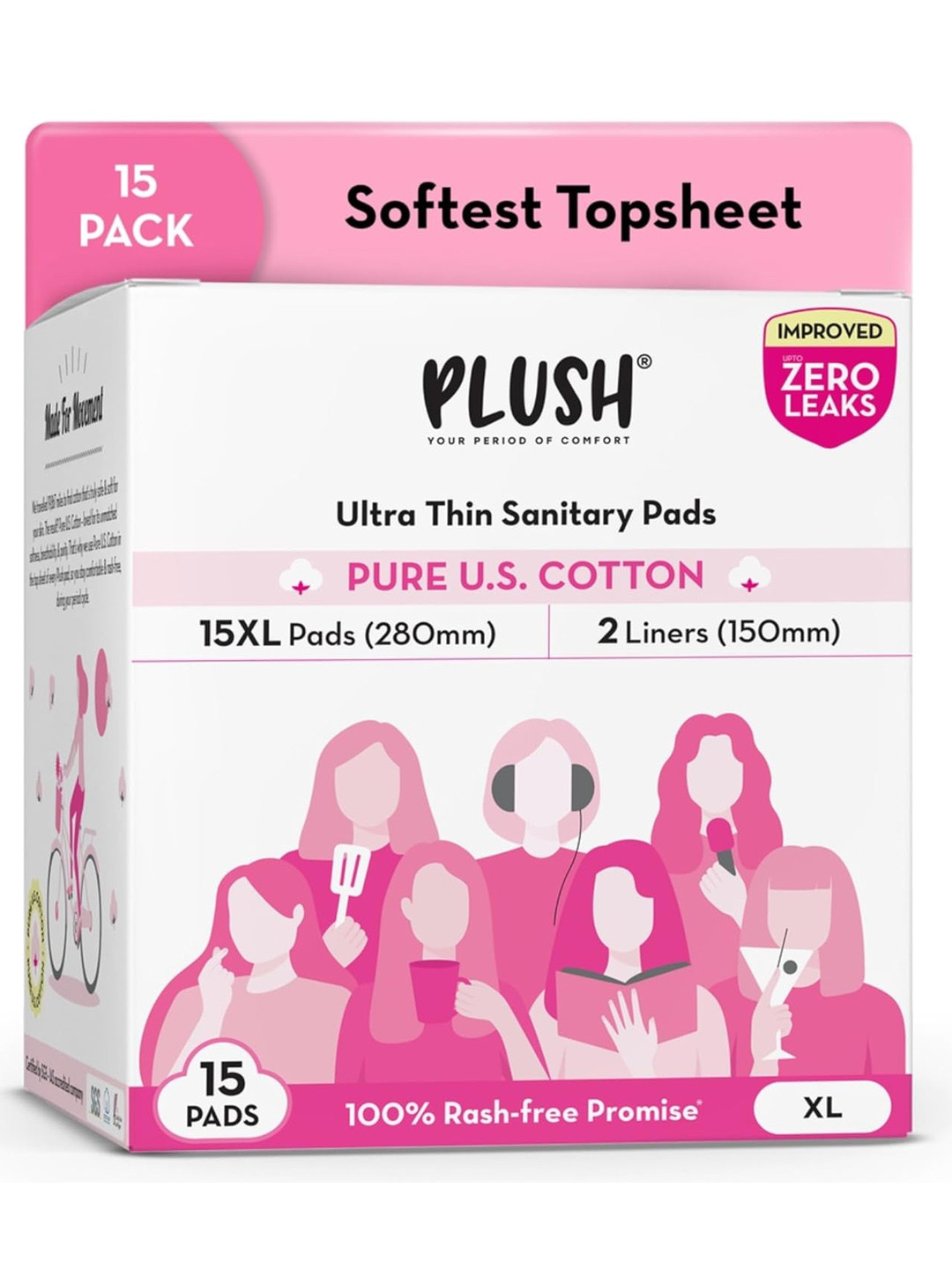 Plush 100% Pure & Cotton Sanitary Napkin- 15-L & 2 Panty Liner